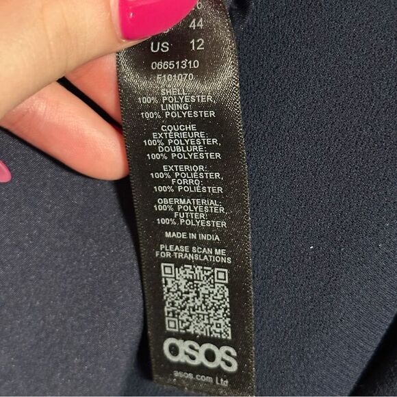 ASOS- Women’s Navy Blue Floor Length Embellished Dress Flutter Sleeve, Size 12 - Picture 14 of 16